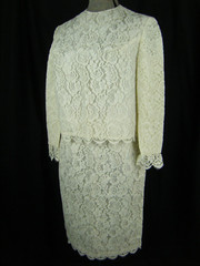 Vtg 60s Romantic Ivory Floral Lace Top & Skirt-Bust 38/Waist 23/2XS-XS