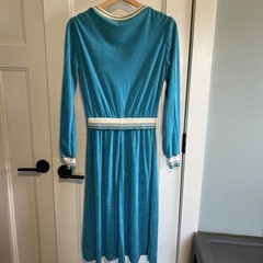 VTG 70’s Jody Of California Turquoise Terry Cloth Dress White Trim Sz 11