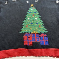 VTG 90s Ugly Christmas Sweater Candy Cane Button Cardigan Size L Santa Xmas Tree
