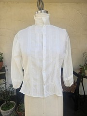 Antique 1900s Edwardian Cotton And Lace Blouse Pintucking Feminine Detail Sm/4