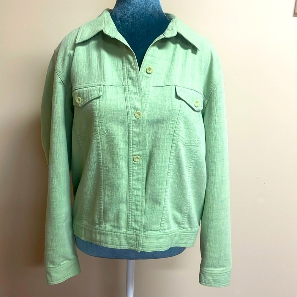 Vintage Lime Green Button Up Crewneck Jacket