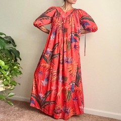 Vintage Tropical Bird Caftan / Muumuu Hawaii Beach Resort Maxi Dress Small Large