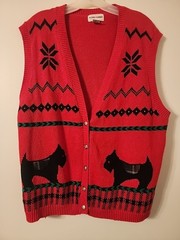 Alfred Dunner Vtg Scotty Scottish Dog Red Plaid Knit SWEATER VEST Size 2X