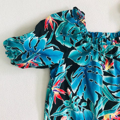 Vintage Hilo Hattie MuuMuu Dress MIDI Hawaiian Ruffle Bird Of Paradise Size M