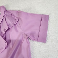 Vintage M Lilac Purple Ruffle Button Blouse Cut Out Flowers #1462