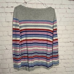 Talbots Gray Multi Stripe Side Button BateauNeck Sweater Women M Vietnam