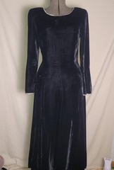 Vintage 70s 80s Crystal Trim Black Velvet Dress Maxi Long Sleeve Holiday S