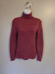 Vintage 70s Adriana Red Metallic Turtleneck Acrylic Sweater Womens M