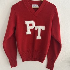 Vtg East Tenn Award Sweater M 35 RED V Neck Varsity Letterman PT Embroidered