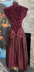 VTG 80s Cocktail Party Taffata Velvet Prom Back Bow Burgandy Size 8 Cocktail