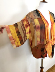 Vtg Sterling Styles Sunset Tie-Dye Batik Art Silk Kimono Top O/S Tie-Front Boho