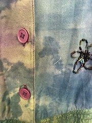 VTG 1980s S. Roberts Tie-Dye Rayon Romper with Beaded Floral Accents, Small