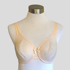 Vintage 60’s Bali Go Lightly Bow Bra 32C Sheer Nude Nylon Underwire Sissy Pin Up
