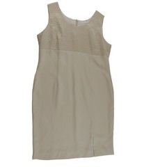 Vintage Gold Metallic Ribbed Cream Sheath Dress Sleeveless Formal Size 20