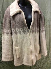 Vintage Hilda Ltd Made In Iceland Virgin Wool Sweater Jacket Coat L tan ivory
