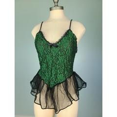Midnight Hour Sz L Lingerie Top Green Lace Dark Fairycore Whimsigoth Alt Y2K