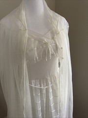 Vtg Michelene White 3/4 Length Nylon Peignoir Set Chemise Slip & Gown 34 (S)