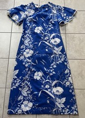 Vintage Hawaiian Dress 16 Made In Hawaii Blue White Floral Lace