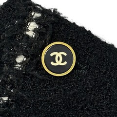 CHANEL Vintage 94A CC Logo Tweed Jacket Blazer Black White Wool Button