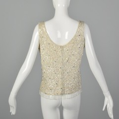 Medium 1960s Iridescent Sequin Blouse Vintage Sleeveless VTG 60s Wedding Top