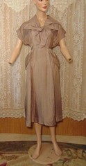 VTG 50s Heim Actualite (Jacques Heim) France Brown Silk Polka Dot Dress 29W