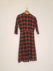 Vtg 40s Sz S Plaid Wool Dress As Is Handmade Red Black Pleated