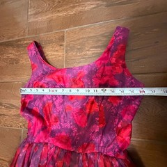 Vintage 1950s Red Pink Floral Fit & Flare Cocktail Dress S Retro Pinup Romanric