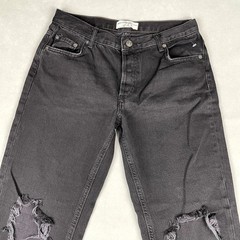We The Free Maggie Jeans Sz 26 Distressed Black Mid Rise Straight Leg Grunge 90s