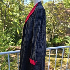 80s Wmns Perceptions Red Black Check Vtg Midi Dress Blazer Suit Set Outfit 14W