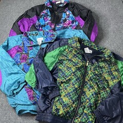 3 Vtg Basic Editions Colorful Windbreakers Jacket Coat Womens L Lot Bundle 1980s