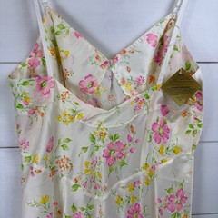 NWT Vintage 1960s Satin de Lys Silk Blend Floral Slip Dress M Cottage Made USA