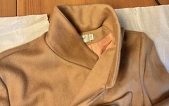 VTG Long Beige 100% Wool Coat “Michelle Stuart” Chest42” 3 Pocket 1 Button close