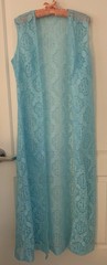 Vintage 70s Aqua Formal Gown Lace Duster Size Medium Mother Of Bride Dress Blair