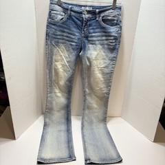 VINTAGE L.E.I Jeans Women’s 5 Ashley Low Rise Boot Flared Faded Y2K 30×32 Bling