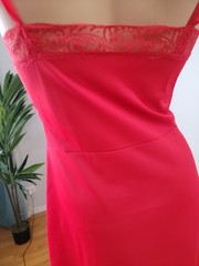 Vintage Charmode All Nylon Red Full Slip Pleated/Lace Detail Size 36 Tall