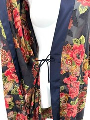 Vintage 80s VS Gold Label Poly Chiffon Floral Brocade Jacquard Kimono Robe