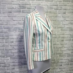 Vintage 70s Alex Garay Double Knit Trevira Polyester Striped Jacket Disco