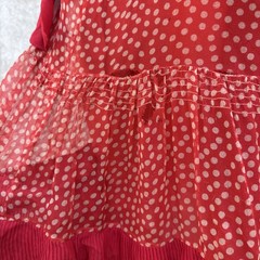 Antique 1920s Red Silk Chiffon Dress Polka Dot Asymmetrical Bow Marjone Vintage