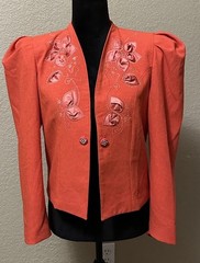 Vtg 80’s Young Salon Women’s M Open Jacket Embroidered Bling Orange