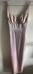 VTG Handmade Column Dress Lavender Built In Strapless Bra Rhinestone Detail S