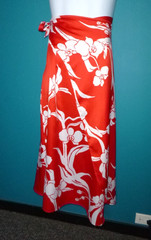 Vtg Hilo Hatties Red White Tropical Floral Pareo Sarong One Size 35″ L