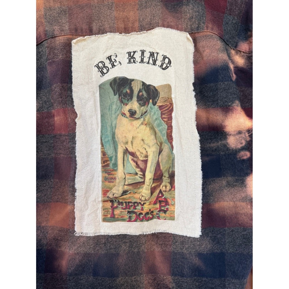 Moonshine Salvage Be Kind Puppy Dog Bleached Flannel Shirt M One of a Kind