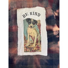 Moonshine Salvage Be Kind Puppy Dog Bleached Flannel Shirt M One of a Kind