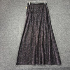 Vintage Rainbow Metallic Glitter Maxi Skirt Black Button Front High Waist 10 NEW