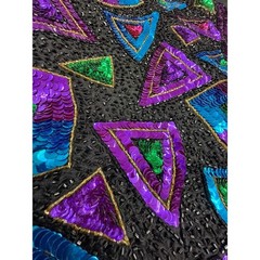Laurence Kazar Vintage Silk Beaded Sequin Geo. Top Sheer Sleeve Purple L READ!!