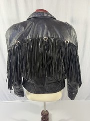 Vintage G-III Black Fringe Leather Jacket Snap Front Moto Style Size S/M Womens