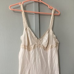 Vintage Olga34 Bust Semi Sheer Cream Nylon & Lace Slip Dress Size Medium Retro