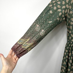 Nancy Greer Dress Womens M Green Paisley VTG 70s Peasant Boho Prairie Hippie