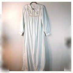 Vintage Barbizon Nightgown Light Blue Floral Embroidered Lace Trim Long Sleeve