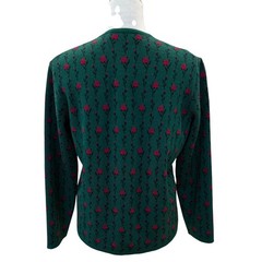 Strickmeister Austria Vintage Wool Cardigan Green Red Floral Rose Button Front